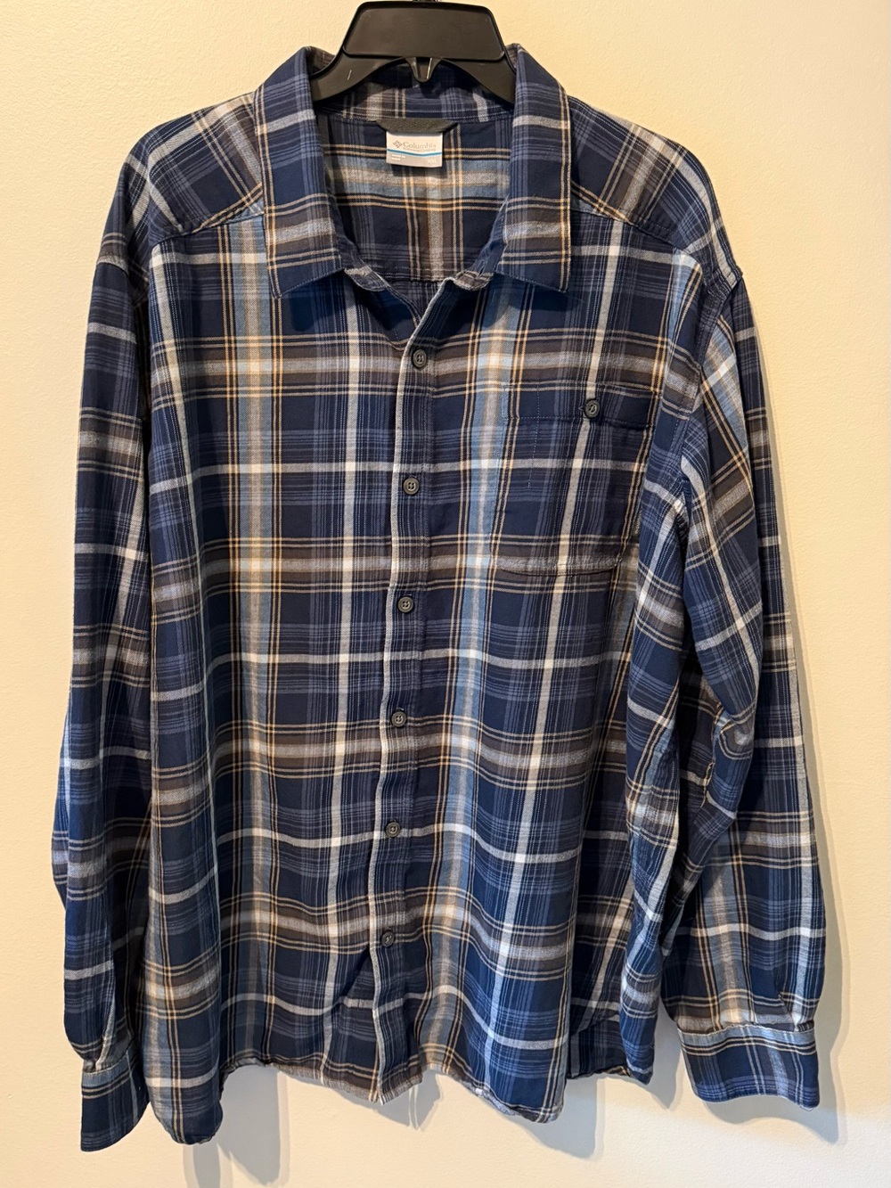 Columbia Navy and White Plaid Long-Sleeve Button-Down Shirt - Men’s